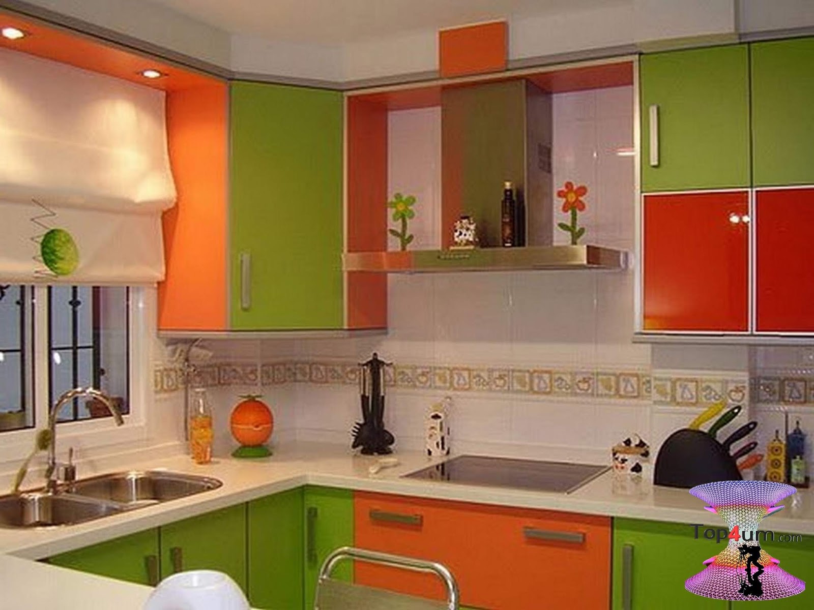 Оранжево салатовая кухня